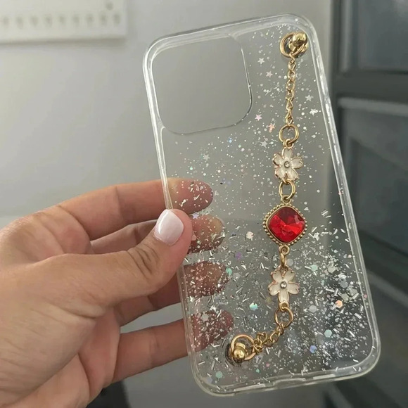 Glitter Phone Case with Red Heart Charm – iPhone 13 / 13 Pro - Picture 1 of 4
